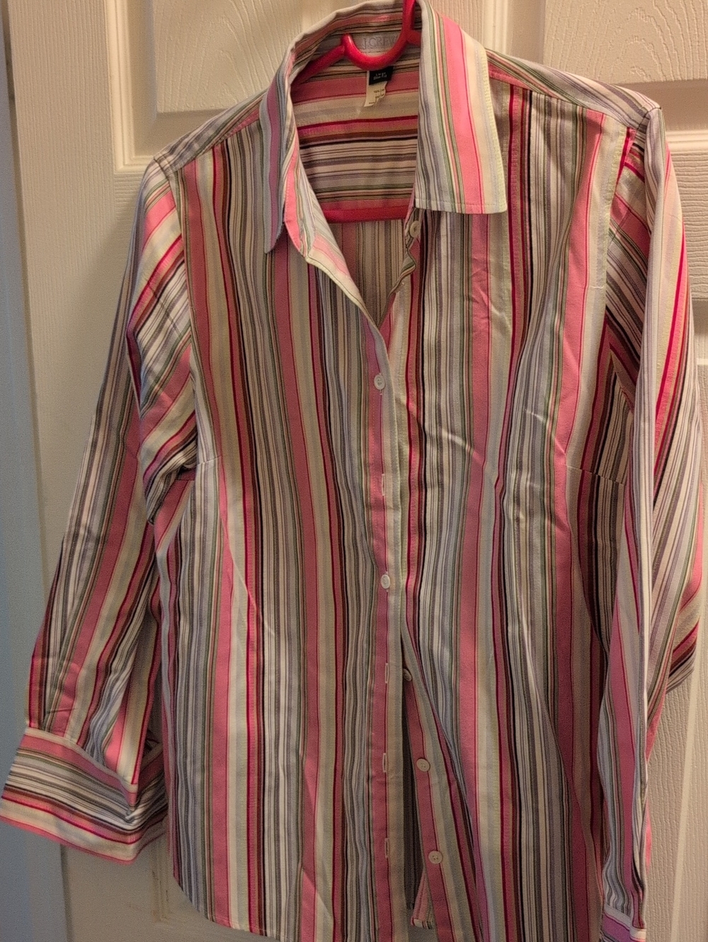J. Crew Pink, White & Gray Striped Slim-Fit Shirt